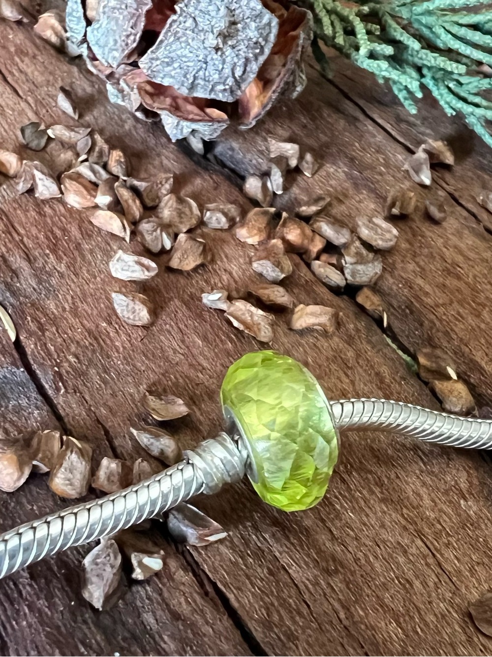 NWT Chamilia Light Green Faceted Glass Charm Bead Murano Spring Lime